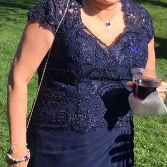 Montage by Mon Cheri Navy Lace Wedding Dress - Picture 1 of 3